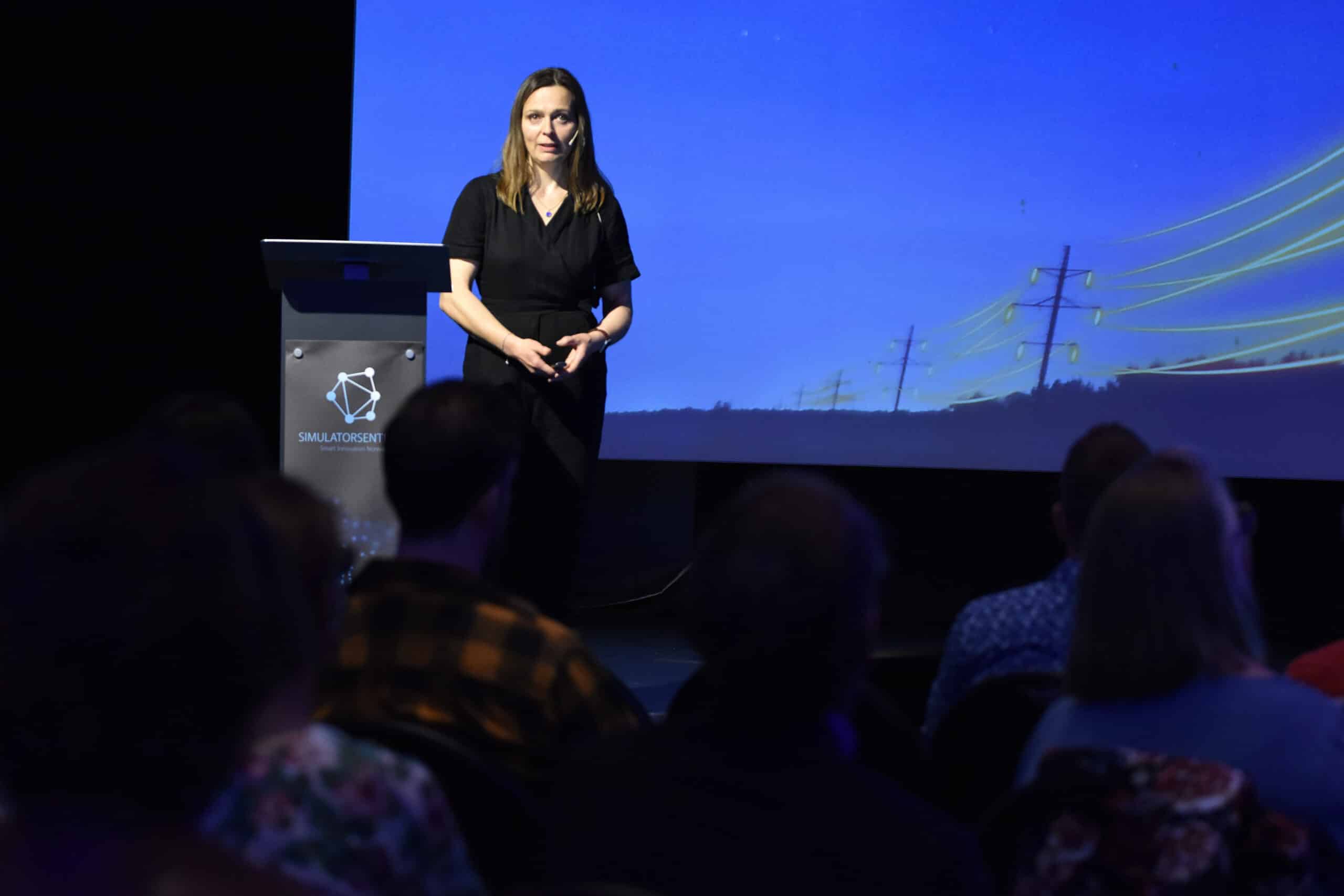Vivi Mathiesen, Heimdall Power, on stage in the Smart Innovation Arena during the energy seminar on June 1, 2023.
